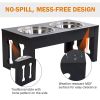 23" Modern Decorative Dog Bone Wooden Heavy Duty Elevated Dog Bowl Feeding Station - Black