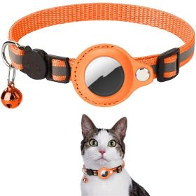Reflective Collar Waterproof Holder Case For Airtag Air Tag Airtags Protective Cover Cat Dog Kitten Puppy Nylon Collar (Option: Orange)