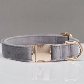 Multiple Colour Velvet Personalise Dog Collar Leash Set With Bow (Option: Grey-L)